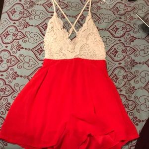 White & red lace romper